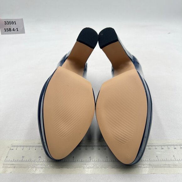 miss left Navy Platform Almond Toe Pumps Classic Slip On Chunky High Heels Shoes - Picture 7 of 8